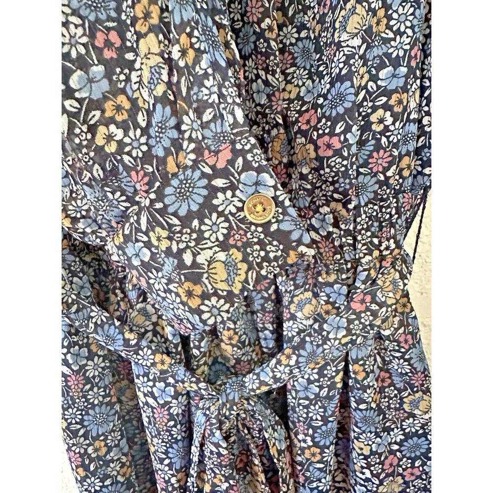 Michael Kors Women's Lined Floral-Print Dusty Rose Blue Mini Dress Petite S - Picture 7 of 10